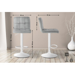 Ensemble de 2 tabourets de bar Peru, velours, blanc/gris