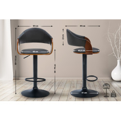 Lot de 2 tabourets de bar Nilse, similicuir, noir, noyer/noir
