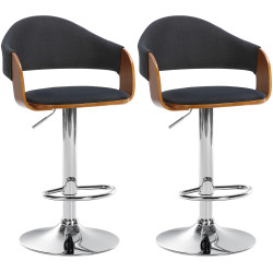 Ensemble de 2 tabourets de bar Nilse, tissu, chrome, noyer/noir