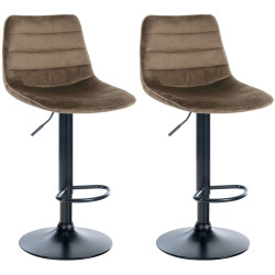 Juego de 2 taburetes de bar Lex de terciopelo, negro y marrón