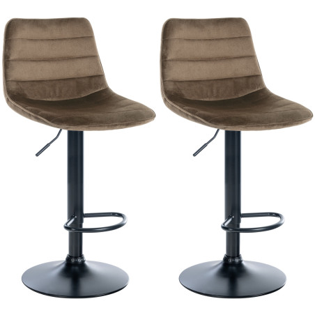 Ensemble de 2 tabourets de bar Lex en velours, noir et marron