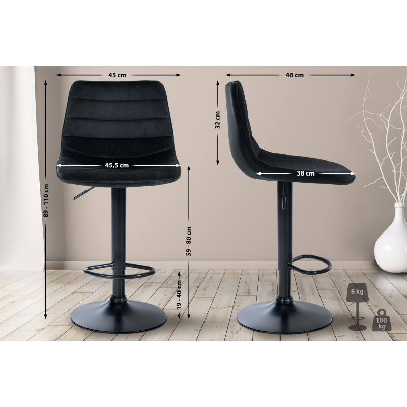 Lot de 2 tabourets de bar Lex en velours noir
