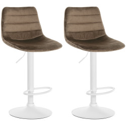Ensemble de 2 tabourets de bar Lex en velours, blanc et marron