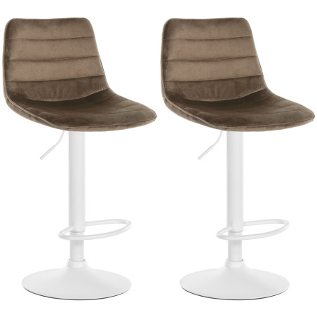 Ensemble de 2 tabourets de bar Lex en velours, blanc et marron