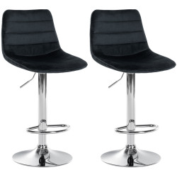 Conjunto de 2 banquetas de bar Lex em veludo, cromadas, pretas
