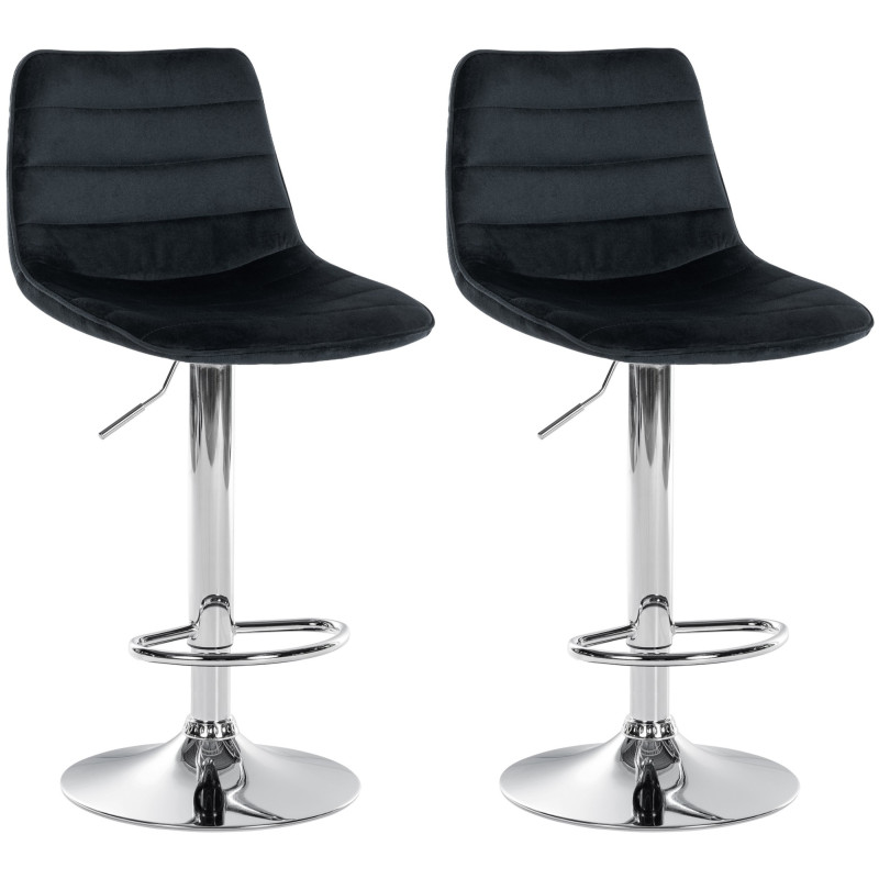 Juego de 2 taburetes de bar Lex de terciopelo, cromados y negros.