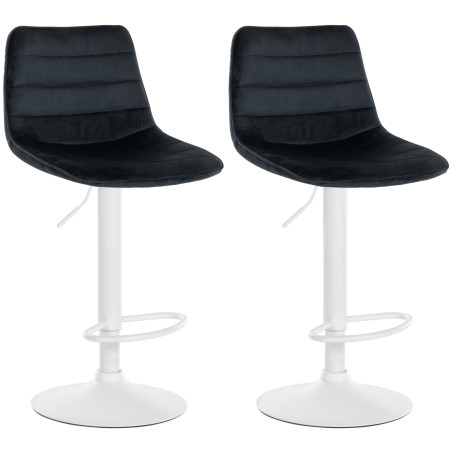 Ensemble de 2 tabourets de bar Lex en velours, blanc et noir
