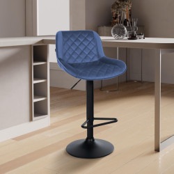 Tabouret de bar Kasson en velours bleu
