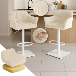 Tabouret de bar Damaso W Cord, crème
