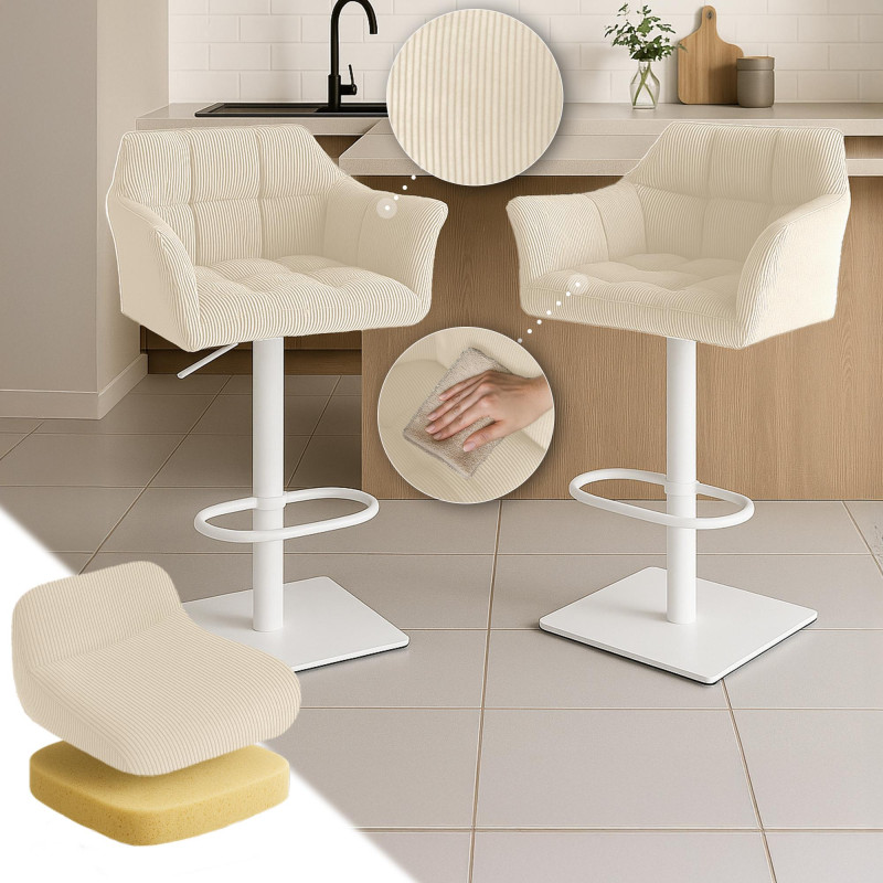 Banqueta de bar Damaso W Cord, creme
