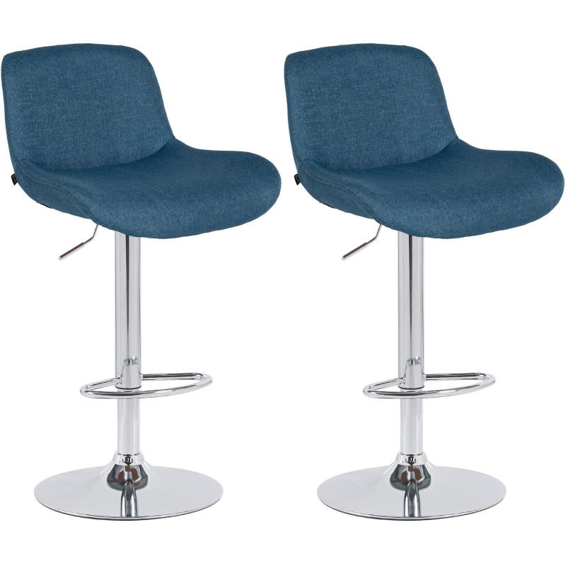 Ensemble de 2 tabourets de bar Solon, chromés, tissu bleu