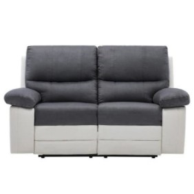 Canapé relax manuel - 2 places - DUSTIN - Tissu gris et Simili blanc - L 167 x P 94 x H 83 cm