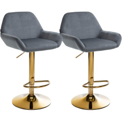Ensemble de 2 tabourets de bar Braga Gold en velours gris foncé
