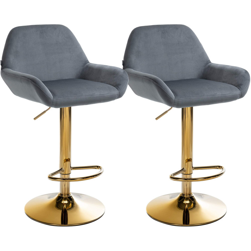 Ensemble de 2 tabourets de bar Braga Gold en velours gris foncé