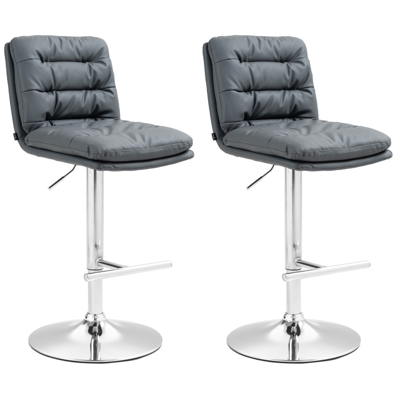 Conjunto de 2 banquetas de bar Damar, em couro sintético, cinza cromado