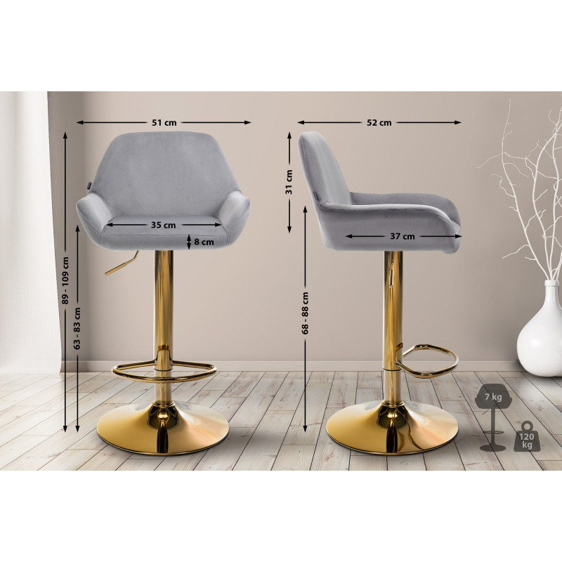 Conjunto de 2 banquetas Braga em veludo dourado cinza