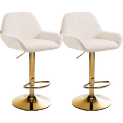 Ensemble de 2 tabourets de bar Braga en velours doré, couleur crème