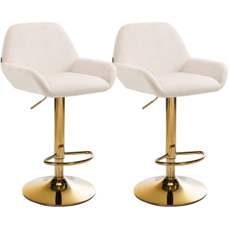 Ensemble de 2 tabourets de bar Braga en velours doré, couleur crème