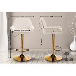 Juego de 2 taburetes de bar Braga de terciopelo dorado, color crema