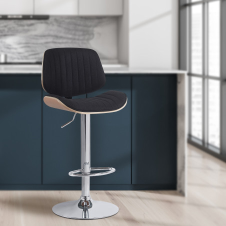 Tabouret de bar Clawson en tissu chrome nature/noir