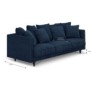 Canapé droit fixe 4 places - Tissu bleu - Classique - L 212 x P 93 cm - CONSTANCE