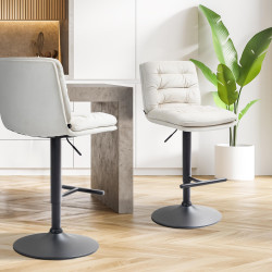 Juego de 2 taburetes de bar de terciopelo Damar, negro y crema