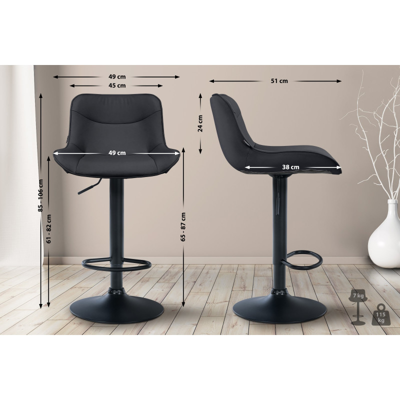 Lot de 2 tabourets de bar Vonore, similicuir, noir