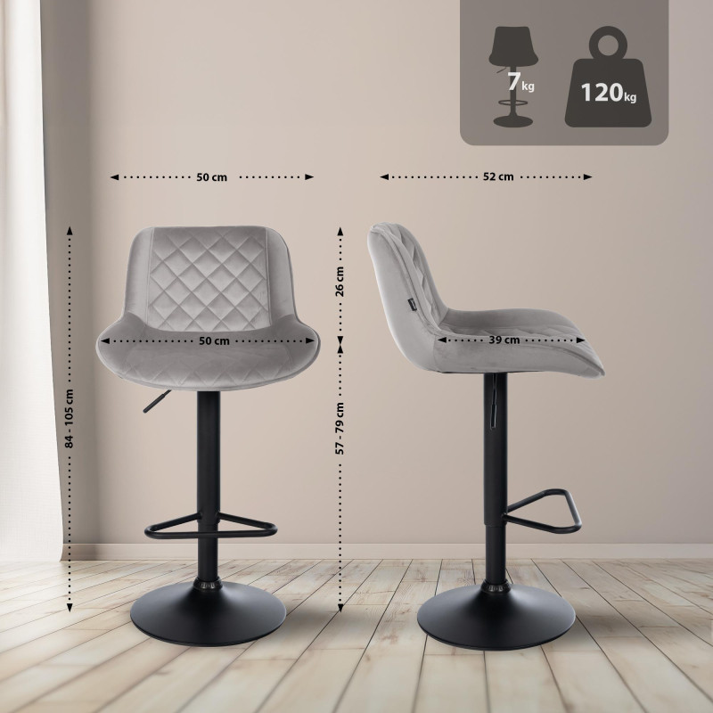 Tabouret de bar Kasson en velours gris