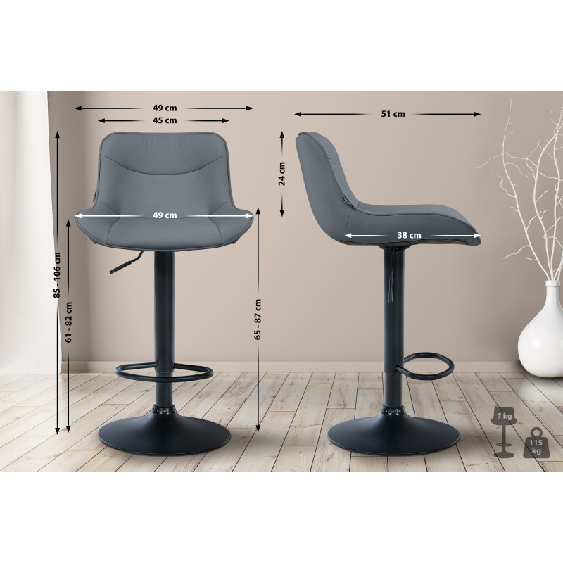 Conjunto de 2 banquetas de bar Vonore, em couro sintético, preto/cinza.