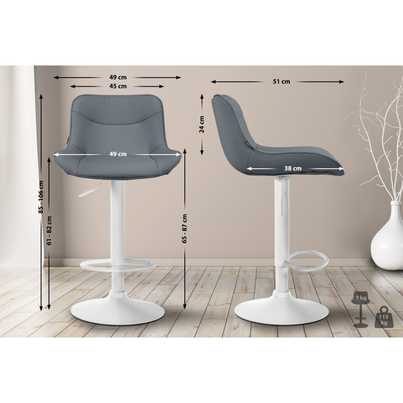 Ensemble de 2 tabourets de bar Vonore, similicuir, blanc/gris