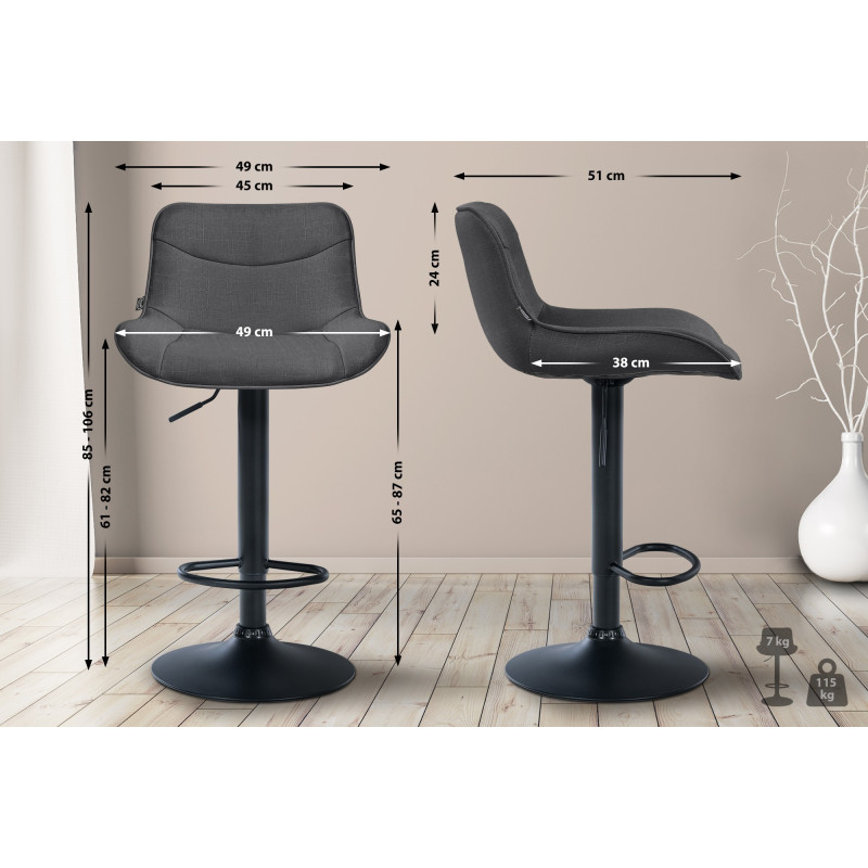 Set di 2 sgabelli da bar Vonore, tessuto, nero/grigio scuro