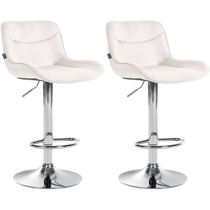 Juego de 2 taburetes de bar Vonore, terciopelo, cromo, crema
