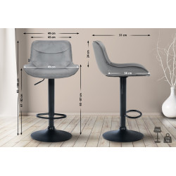 Ensemble de 2 tabourets de bar Vonore en velours, noir et gris