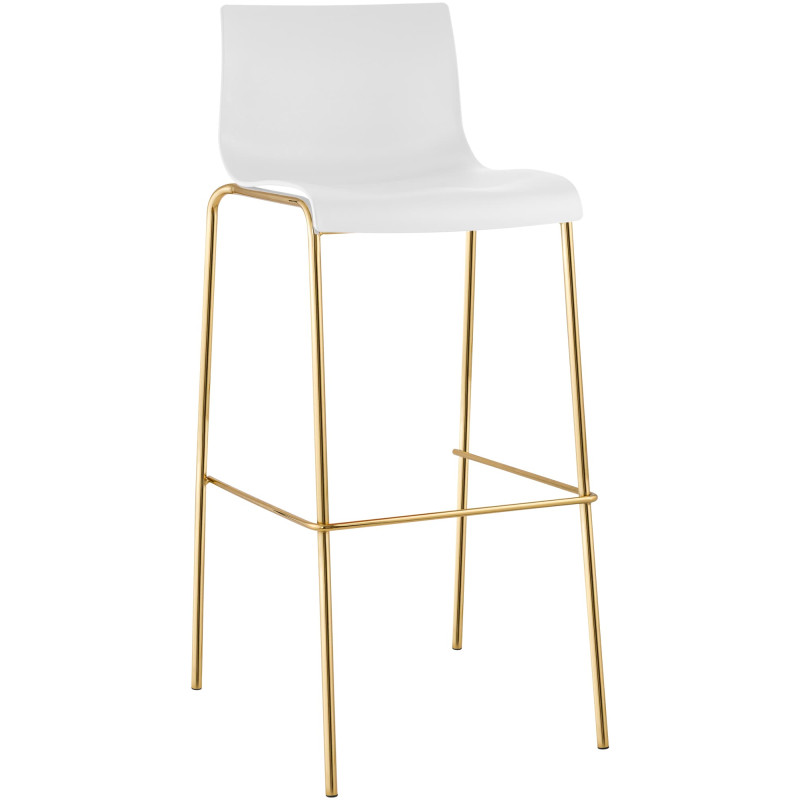 Tabouret de bar Hoover, en plastique, à 4 pieds, doré et blanc