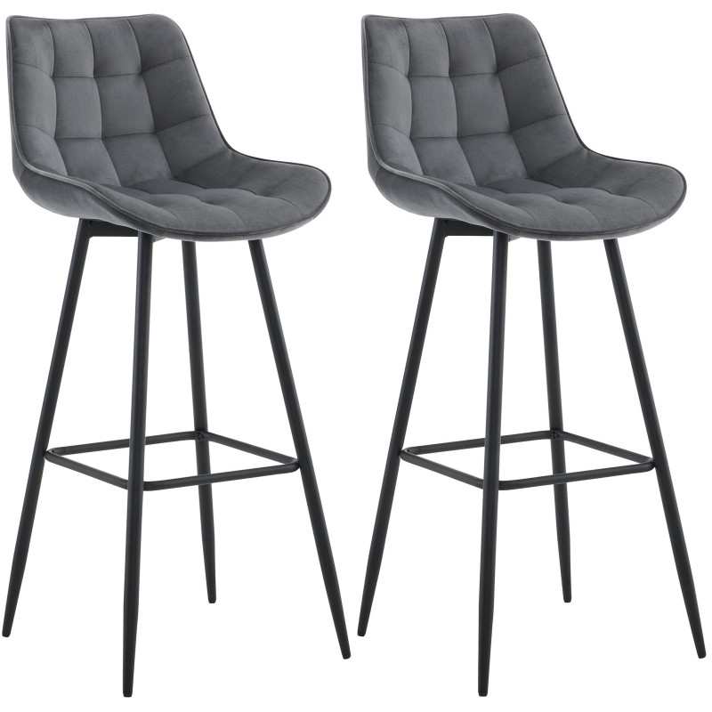 Lot de 2 tabourets de bar Dartford en velours gris foncé