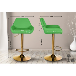 Banqueta de bar Braga Gold, em couro sintético verde.