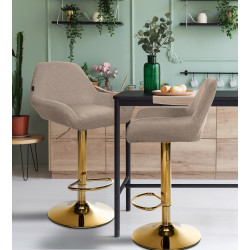 Taburete de bar Braga Gold, tapizado en tela color topo