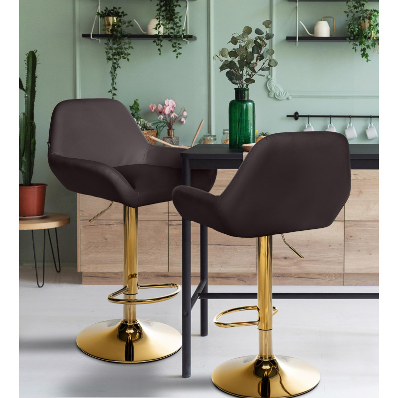 Ensemble de 2 tabourets de bar Braga Gold en similicuir marron