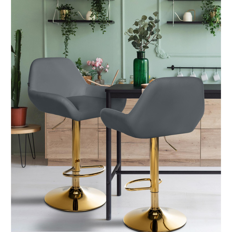 Ensemble de 2 tabourets de bar Braga Gold en similicuir gris