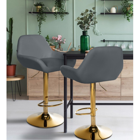 Ensemble de 2 tabourets de bar Braga Gold en similicuir gris