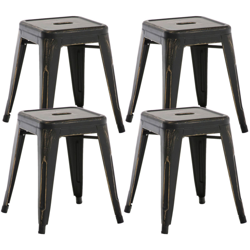 Ensemble de 4 tabourets Armin, noir et or