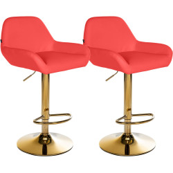 Ensemble de 2 tabourets de bar Braga Gold en similicuir rouge