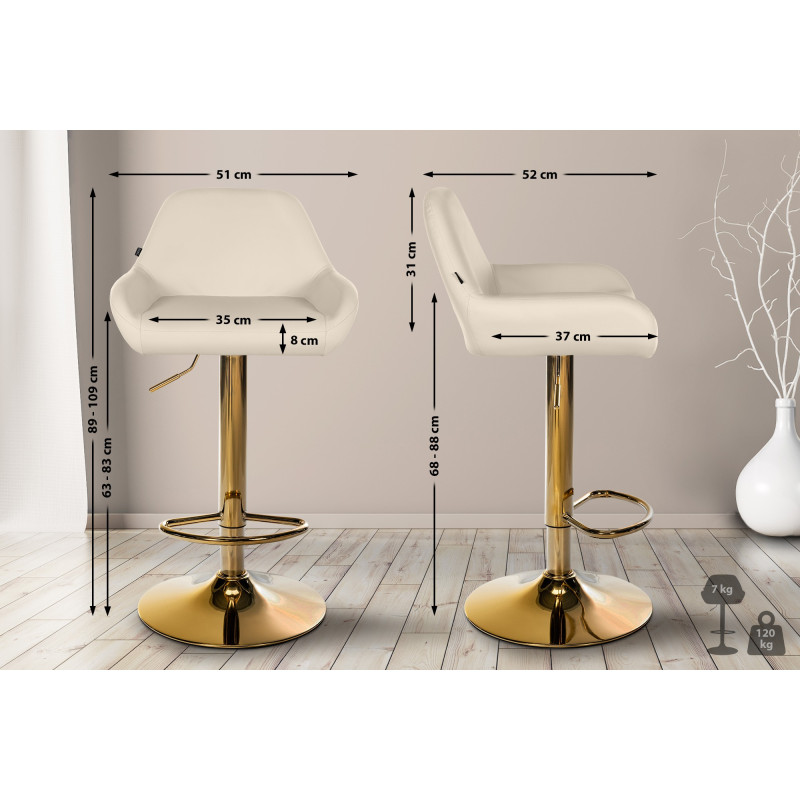 Ensemble de 2 tabourets de bar Braga Gold en similicuir crème