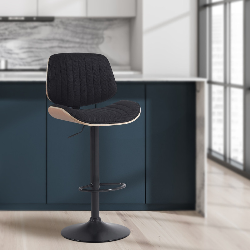 Tabouret de bar Clawson, tissu noir (naturel/noir)