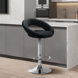 Tabouret de bar Olinda, velours, chrome, noir