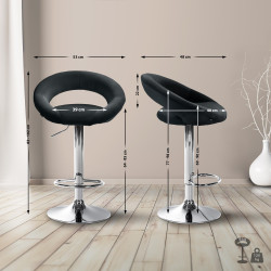 Tabouret de bar Olinda, velours, chrome, noir