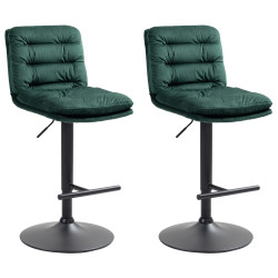 Ensemble de 2 tabourets de bar en velours Damar, noir et vert