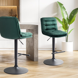 Set di 2 sgabelli da bar in velluto Damar, nero e verde