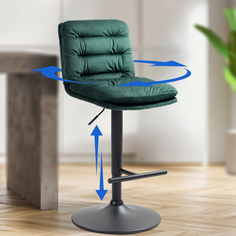 Ensemble de 2 tabourets de bar en velours Damar, noir et vert