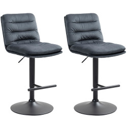 Ensemble de 2 tabourets de bar Damar en velours, noir et gris foncé